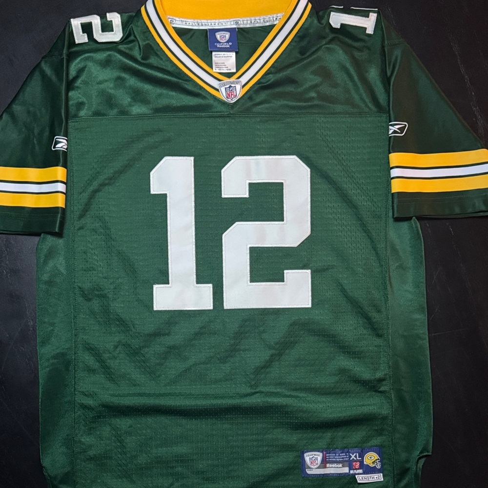 Green Bay Packers #12 Rodgers Reebok Green and Yellow Football Jersey size XL